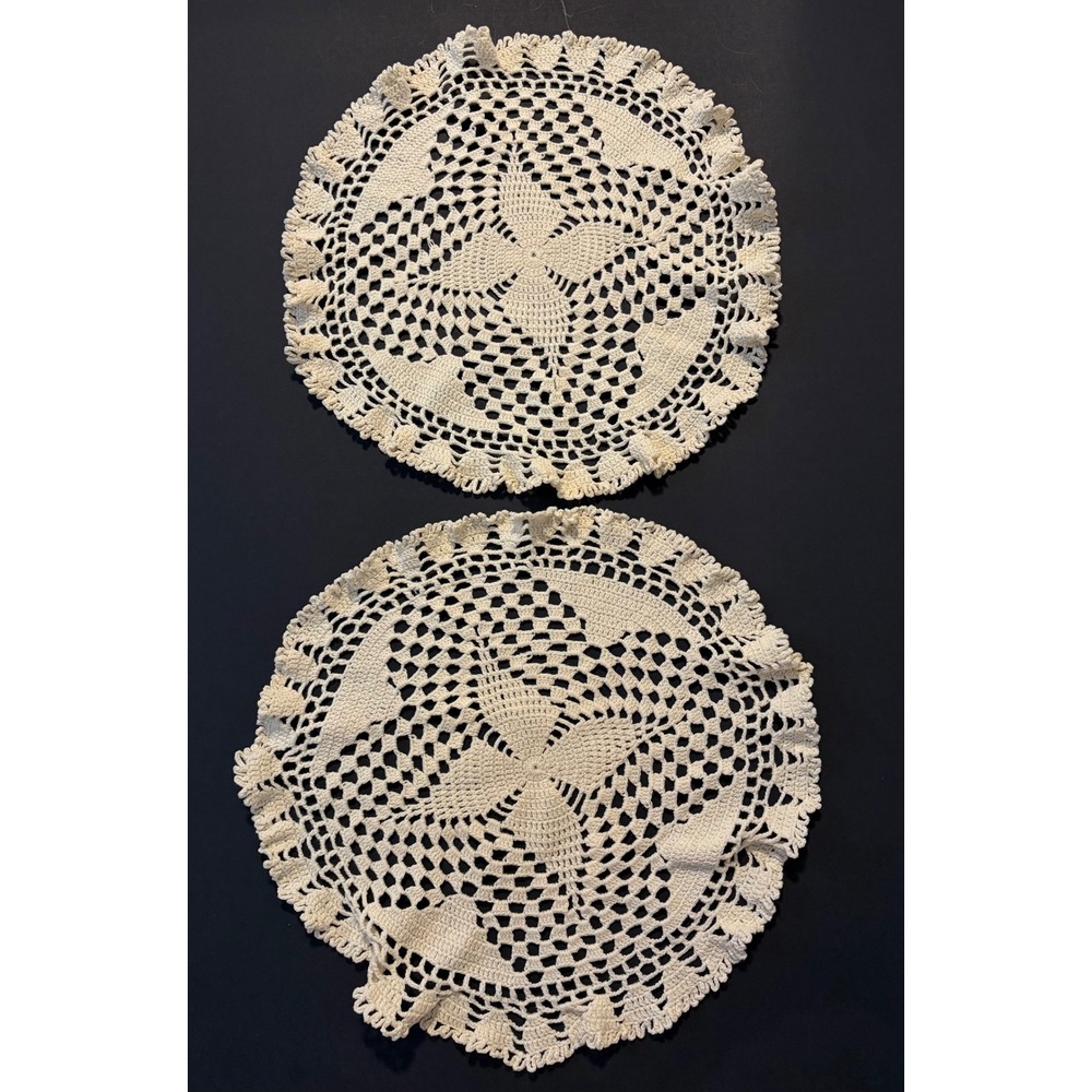 Vintage Handcrafted Crochet Doilies Cream Lace Set of 6 Two Sizes 14in 10in